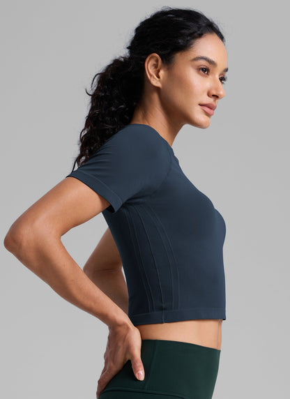 Seamless Crew Neck Cropped Short Sleeve