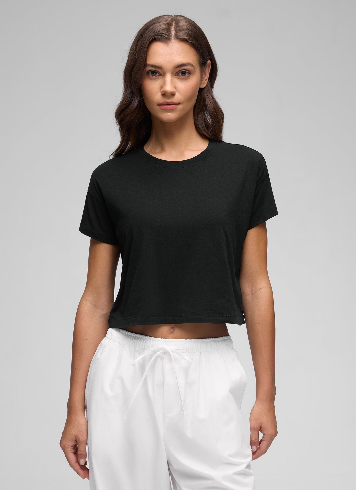 Pima Cotton Crew Neck Cropped Short Sleeve