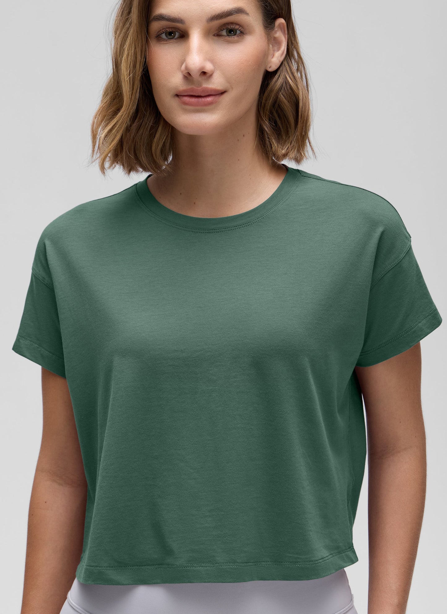 Pima Cotton Crew Neck Cropped Short Sleeve