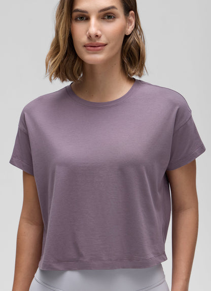 Pima Cotton Crew Neck Cropped Short Sleeve