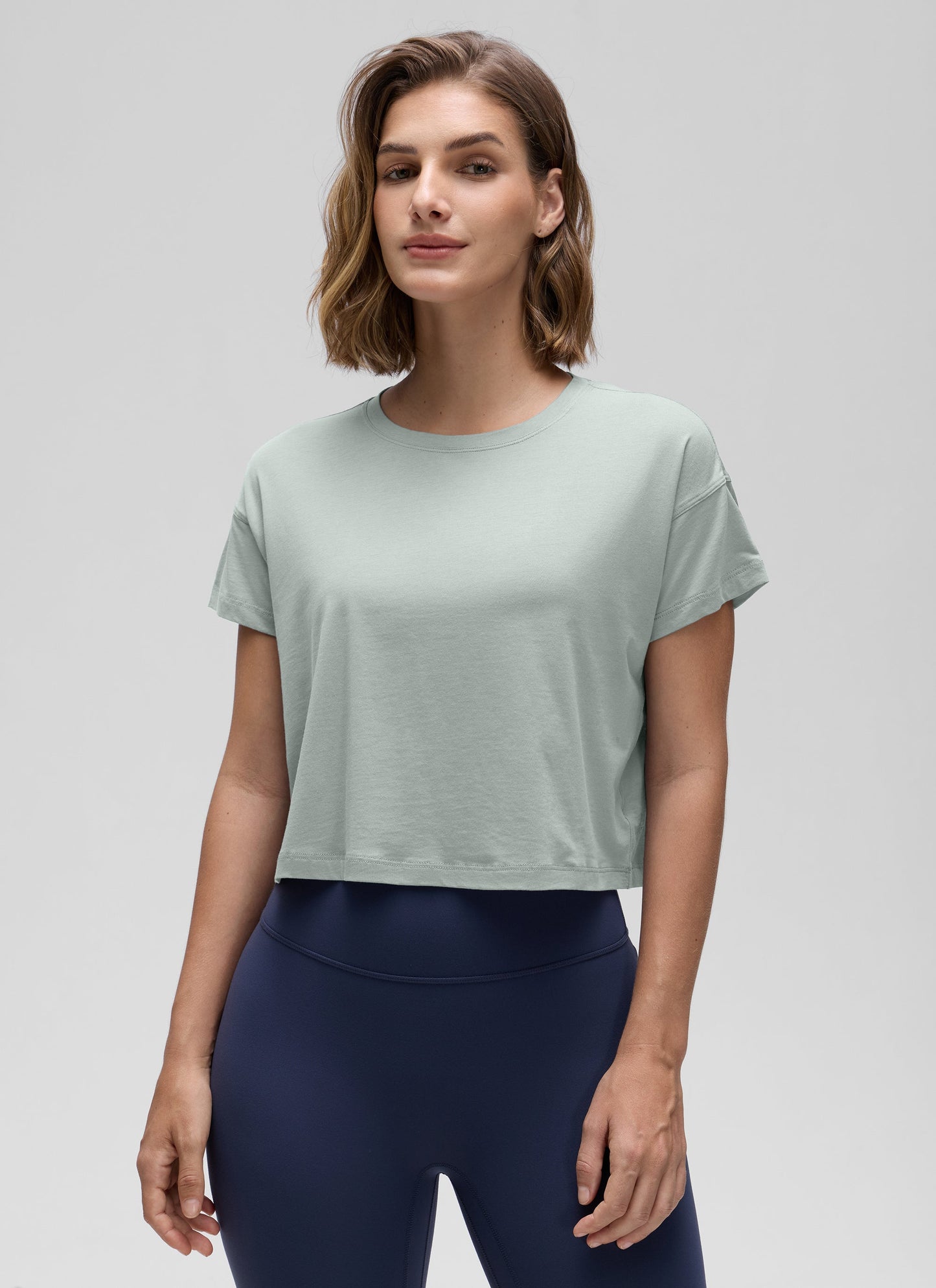 Pima Cotton Crew Neck Cropped Short Sleeve