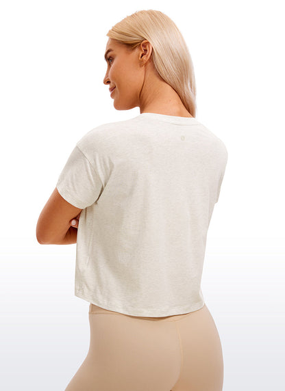 Pima Cotton Crew Neck Cropped Short Sleeve