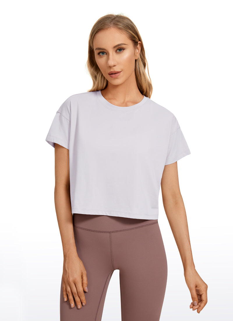 Pima Cotton Crew Neck Cropped Short Sleeve