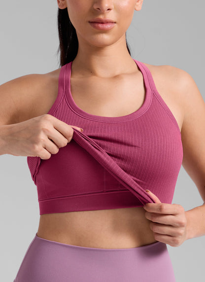 Seamless Racerback Built in Bra Ribbed Tank