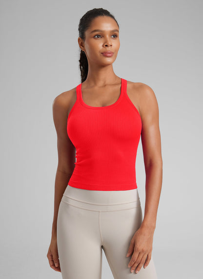 Seamless Racerback Built in Bra Ribbed Tank
