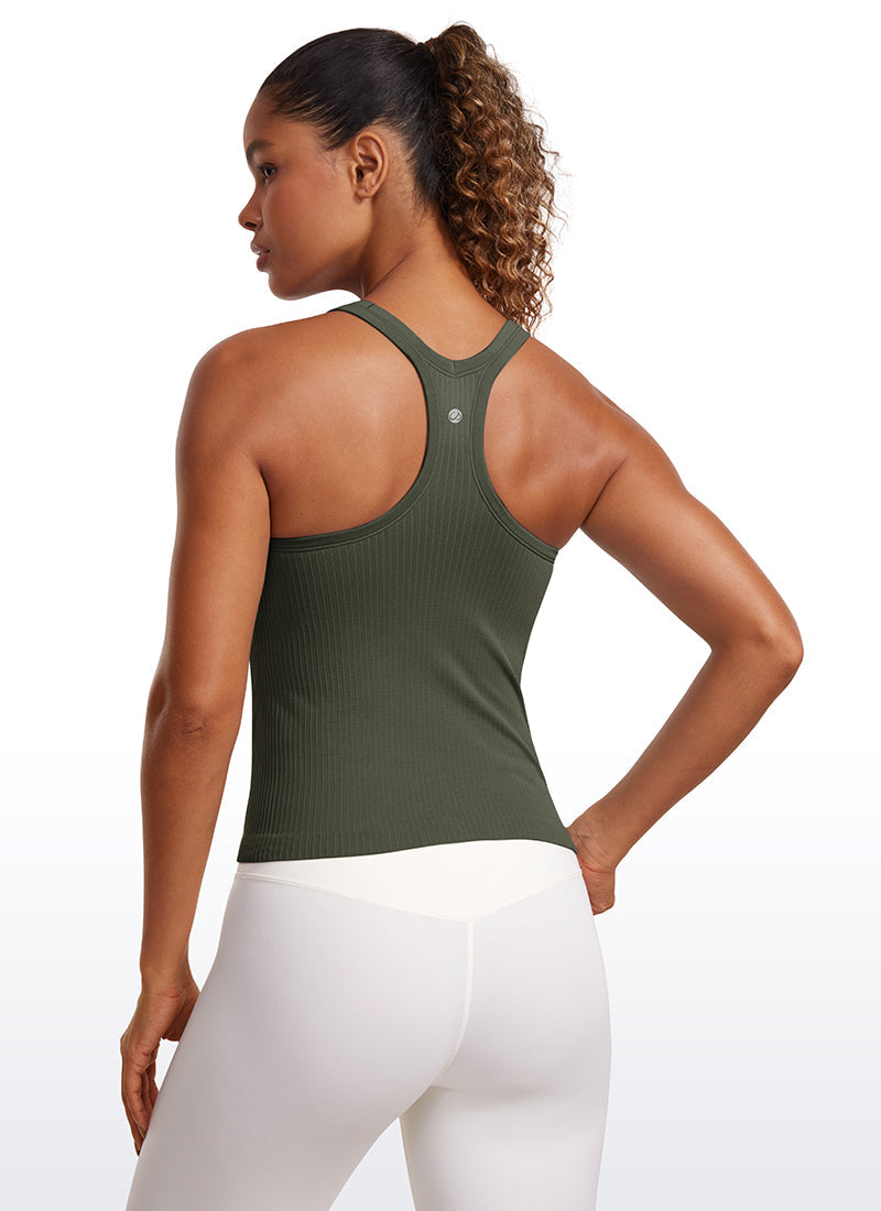 Seamless Racerback Built in Bra Ribbed Tank