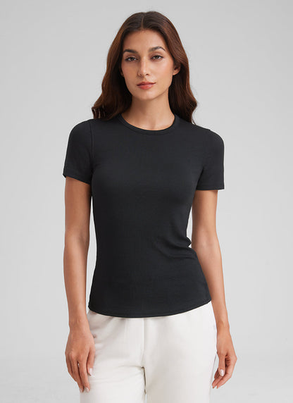 Modal Crew Neck Ribbed Short Sleeve