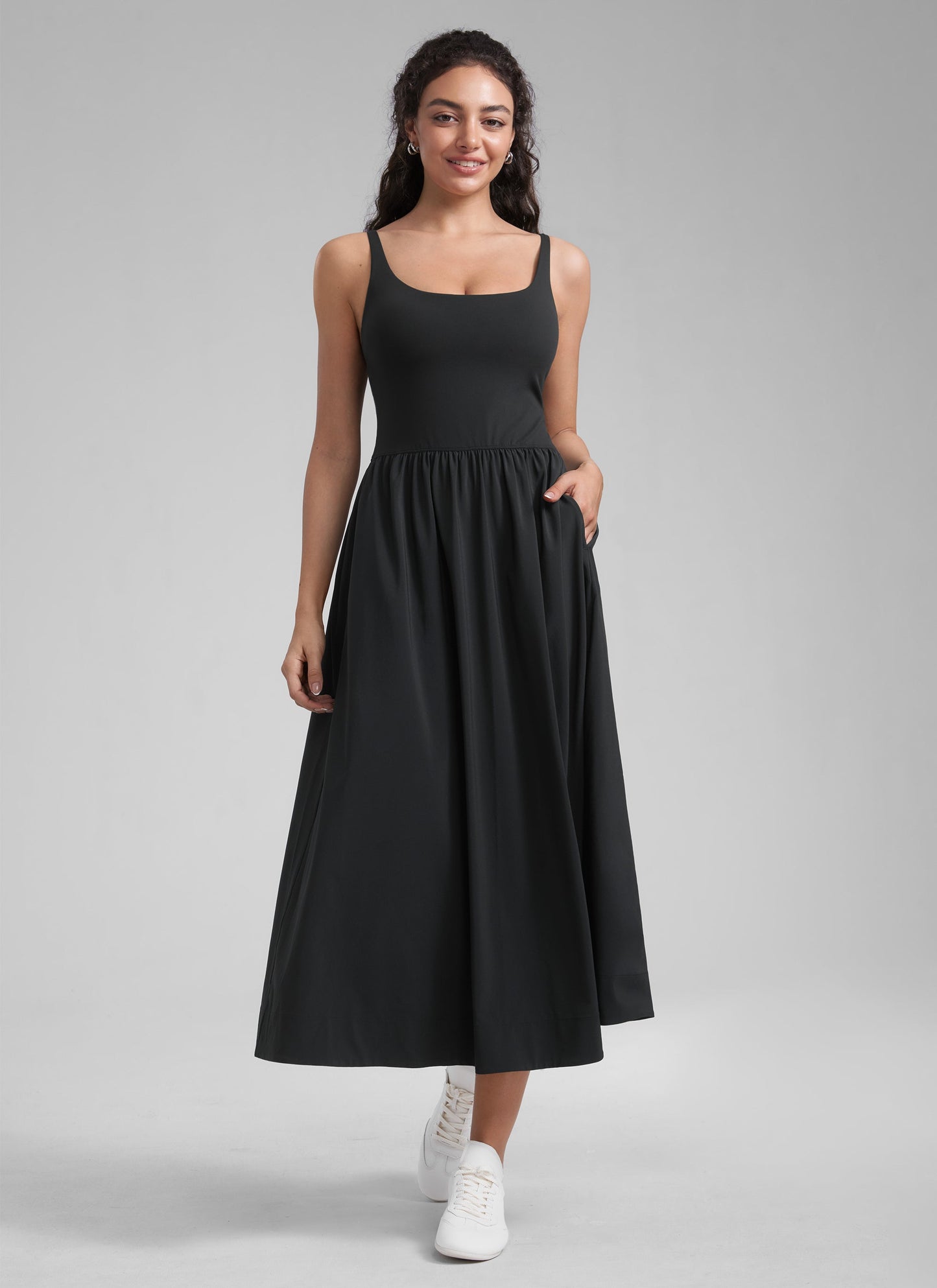 Square Neck Sleeveless Pocket Dress