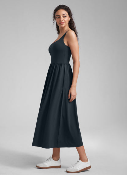 Square Neck Sleeveless Pocket Dress