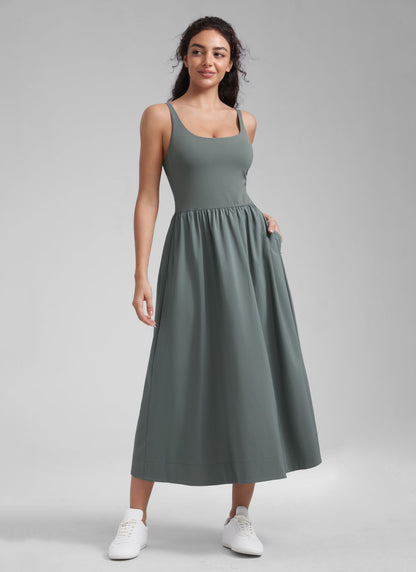 Square Neck Sleeveless Pocket Dress