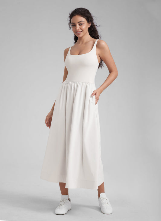Square Neck Sleeveless Pocket Dress