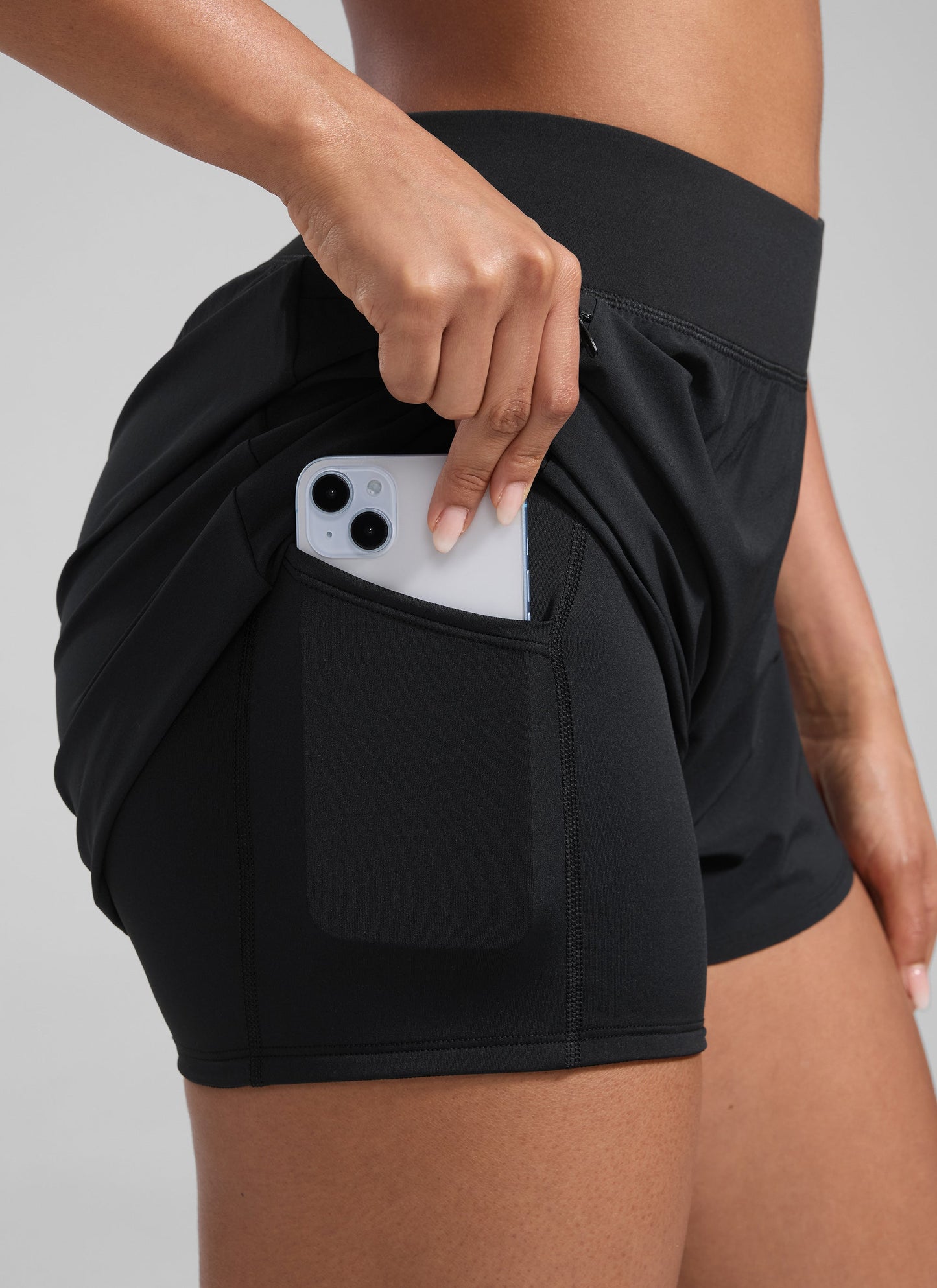 Feathery-Fit Soft 2 in 1 Zip Pocket Short  3"