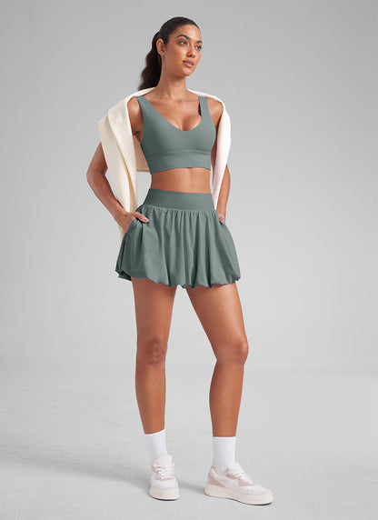 Feathery-Fit Soft Bubble Hem Balloon Ruffle Skort