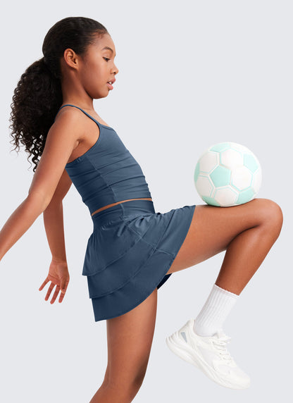 Feathery-Fit Soft Girls Athletic Ruffle Skirts with Shorts