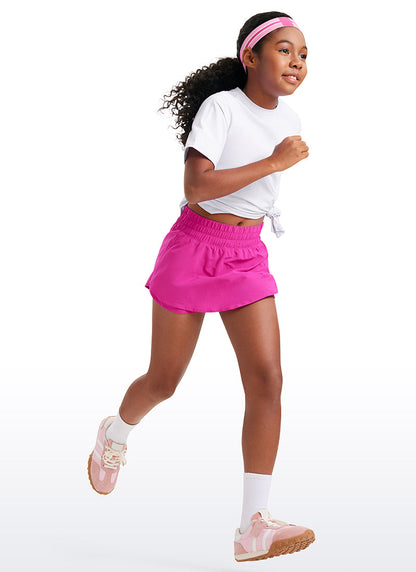 Feathery-Fit Soft Girls High Waisted 2 in 1 Flowy Shorts 2.5'' with Zip Pocket