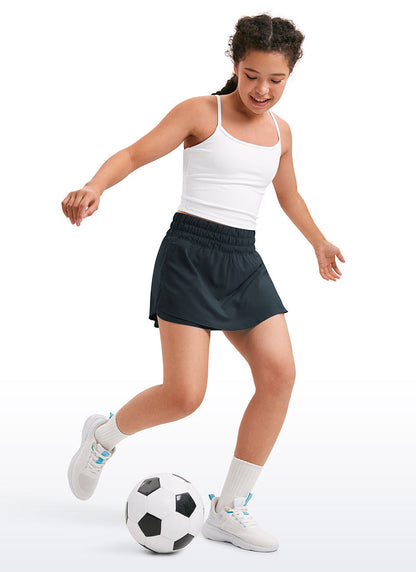 Feathery-Fit Soft Girls High Waisted 2 in 1 Flowy Shorts 2.5'' with Zip Pocket