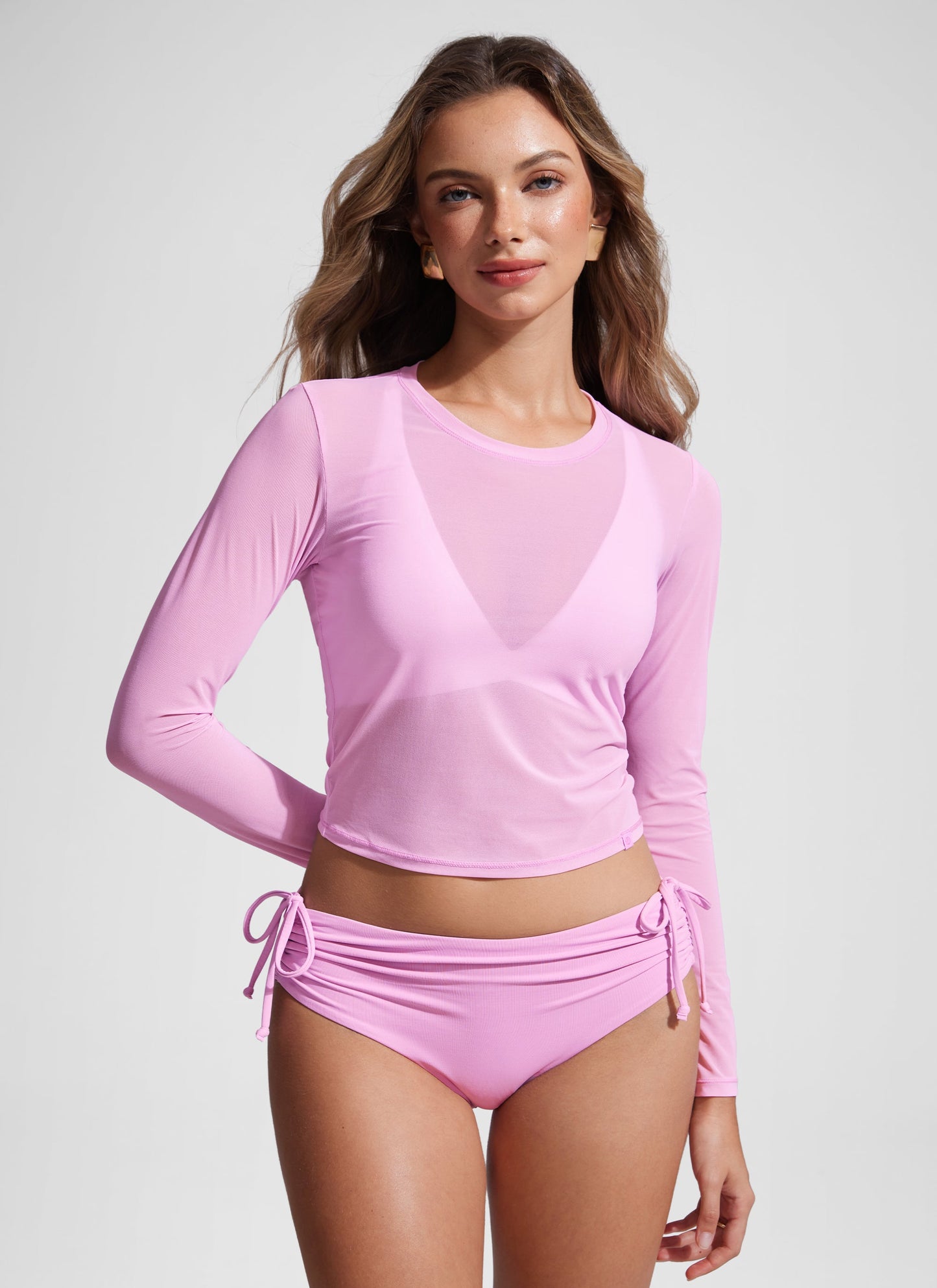 Cover Up Mesh Cropped Long Sleeve