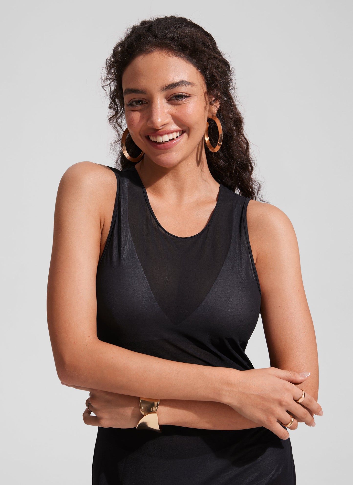 Mesh Midi Sleeveless Swimsuit Coverup with Back Slit