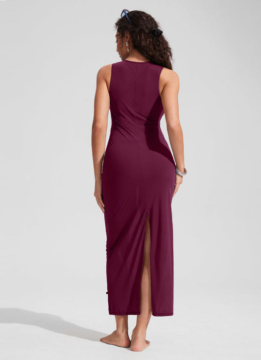 Mesh Midi Sleeveless Swimsuit Coverup with Back Slit