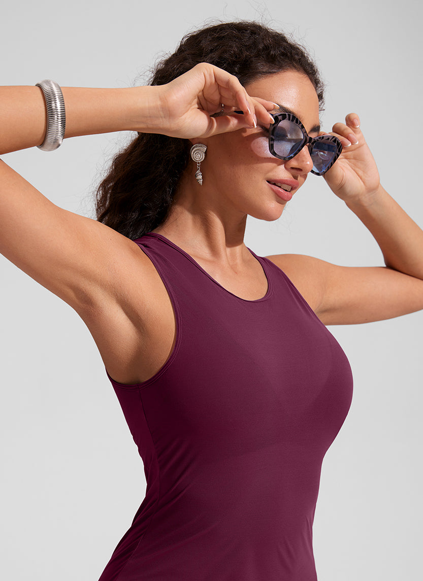 Mesh Midi Sleeveless Swimsuit Coverup with Back Slit