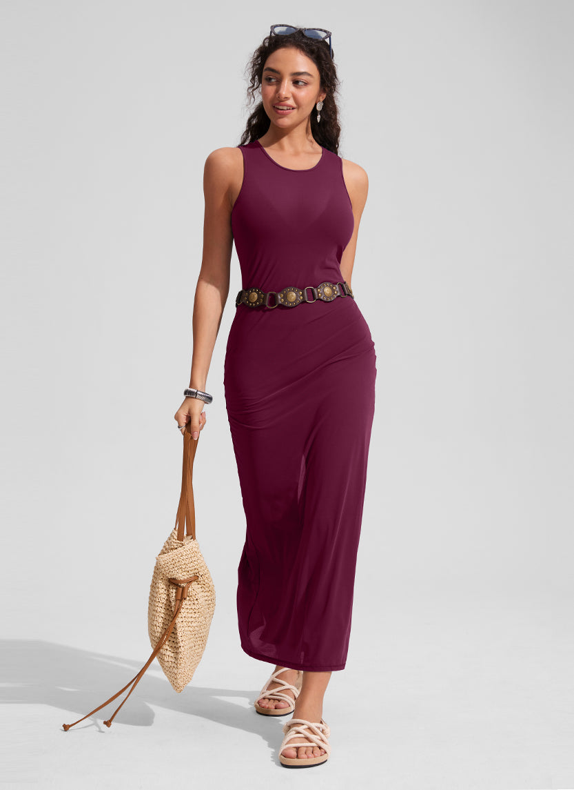 Mesh Midi Sleeveless Swimsuit Coverup with Back Slit