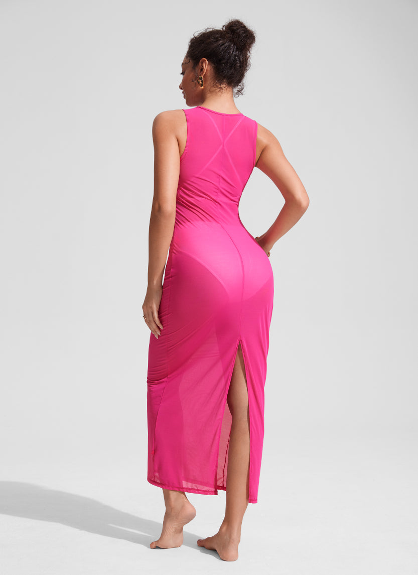 Mesh Midi Sleeveless Swimsuit Coverup with Back Slit