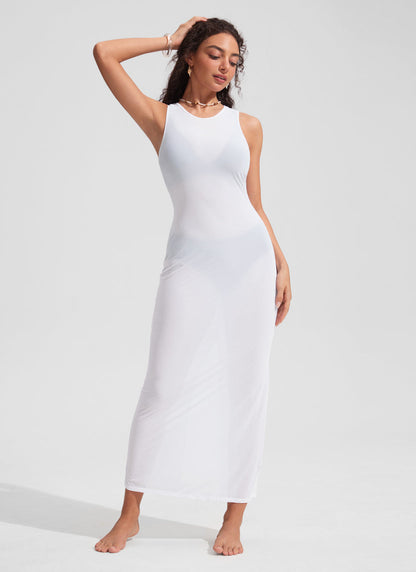 Mesh Midi Sleeveless Swimsuit Coverup with Back Slit
