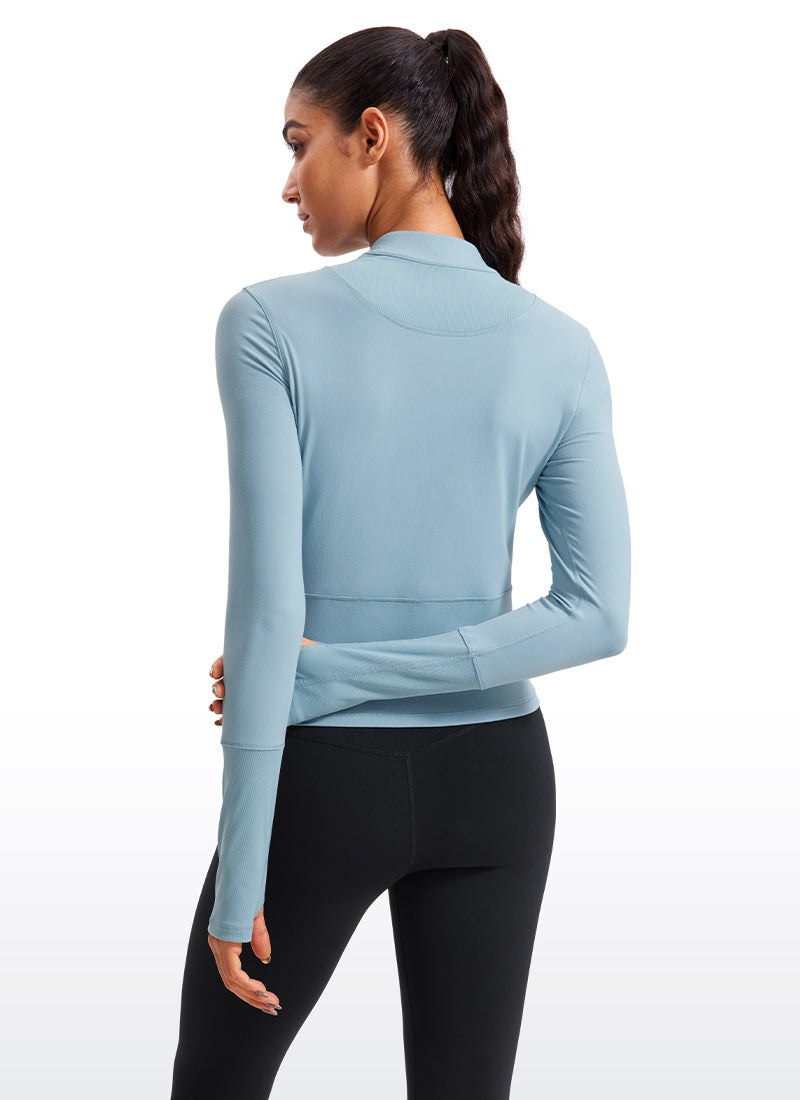 Brushed Half Zip Cropped Long Sleeve