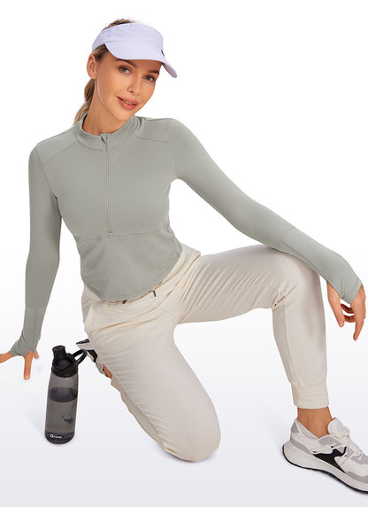 Brushed Half Zip Cropped Long Sleeve