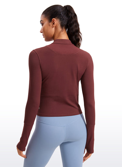Brushed Half Zip Cropped Long Sleeve