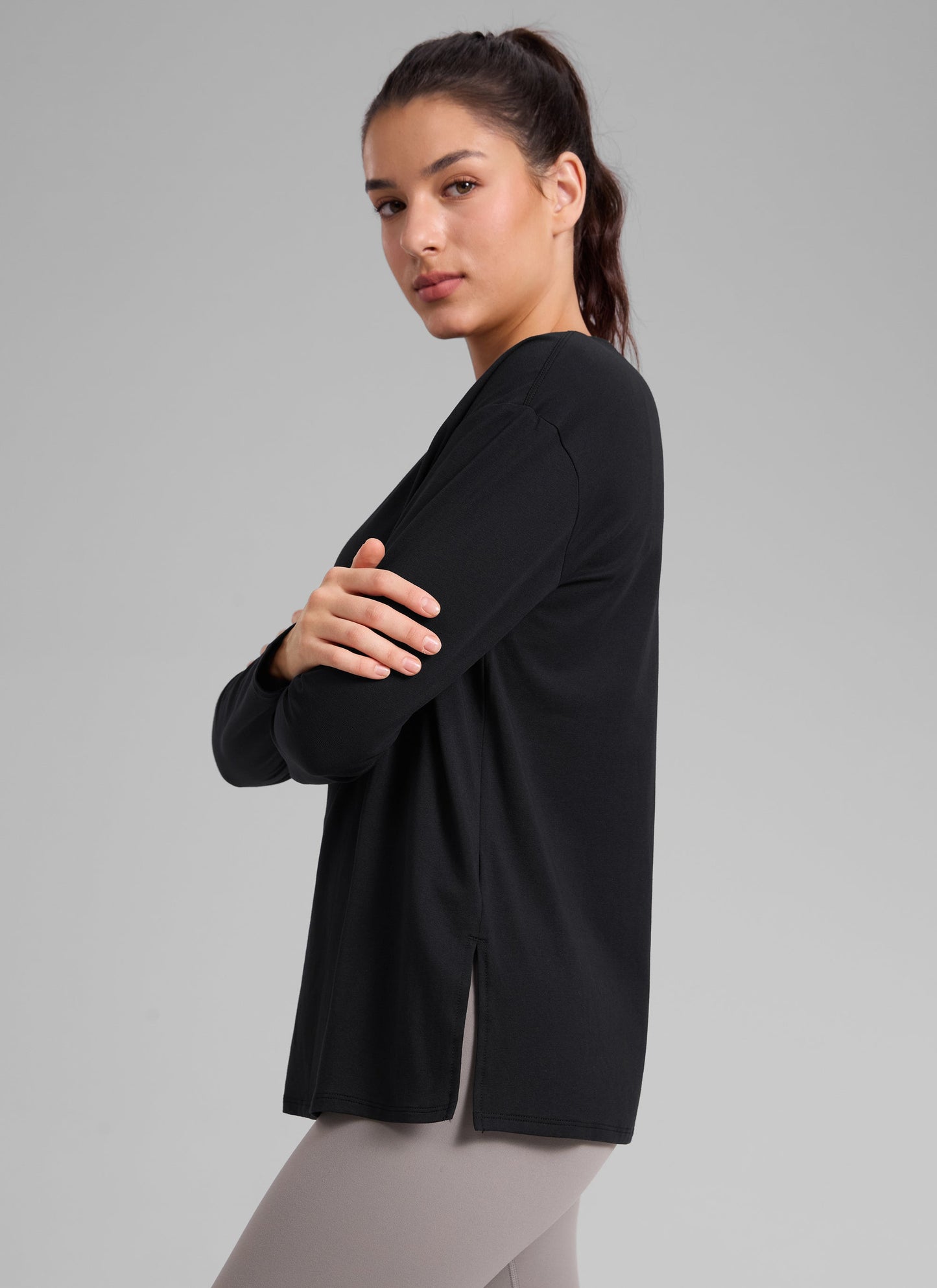 Cotton-Blend Boat Neck Long Sleeve