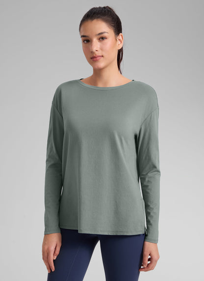 Cotton-Blend Boat Neck Long Sleeve