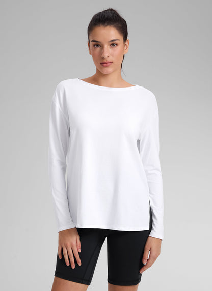 Cotton-Blend Boat Neck Long Sleeve