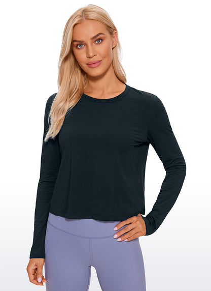 Pima Cotton Cropped Classic Fit Long Sleeve