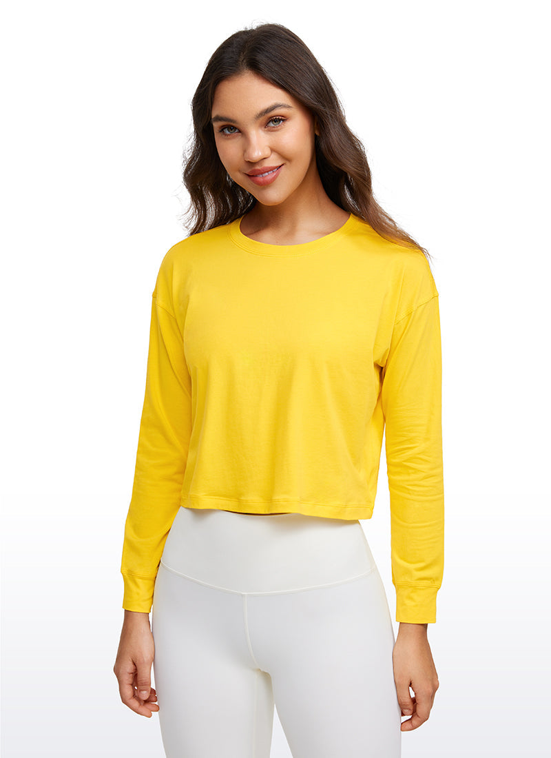 Pima Cotton Cropped Loose Fit Long Sleeve